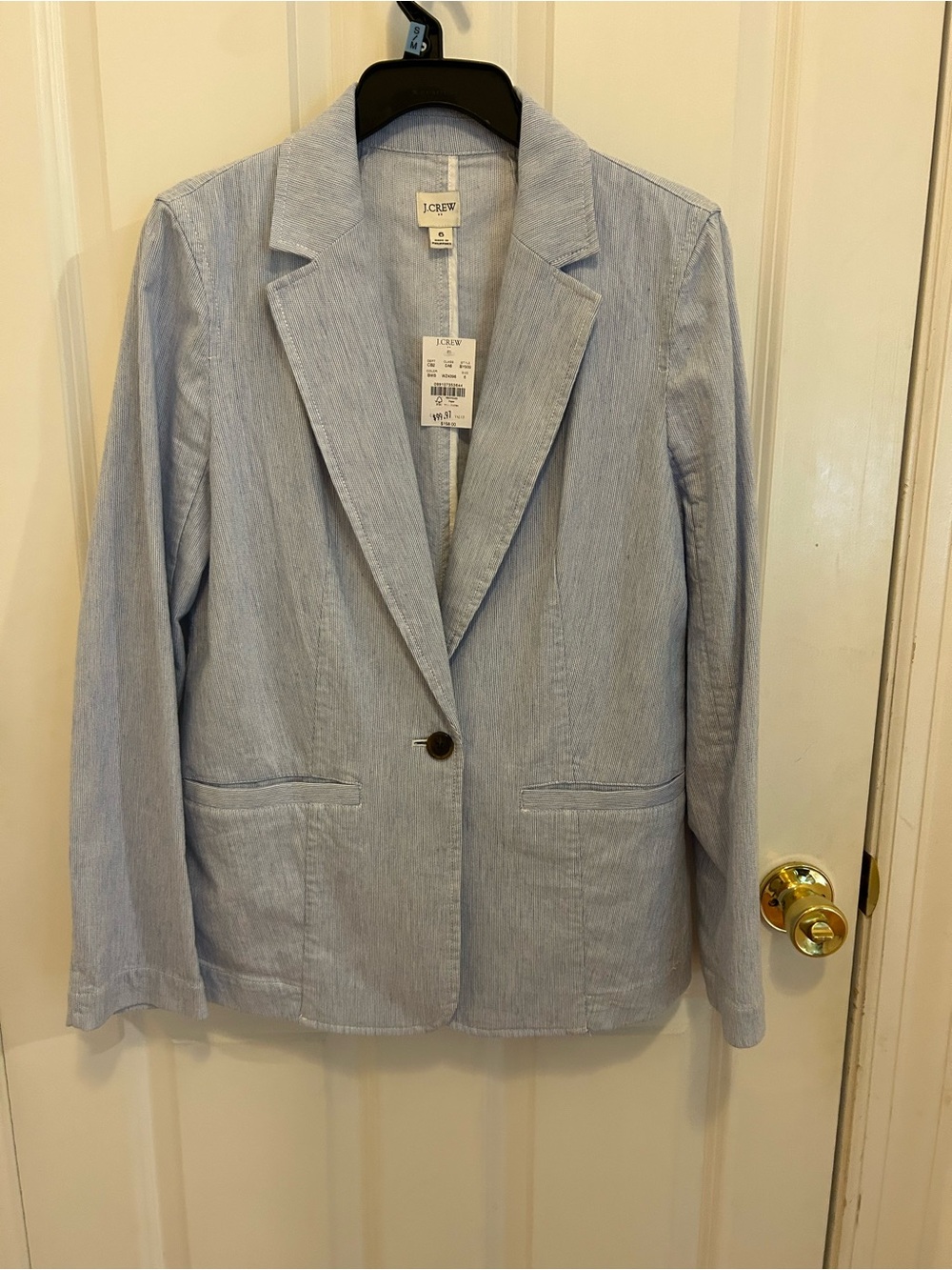 J. Crew Light Blue Seersucker Single-Button Blazer